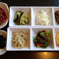 These are the side dishes served with meals. Ask for vegetarian or vegan side dishes. They are happy to accommodate you. My 2 absolute favorites are the black beans & the orange potatoes.  at Tofu House Korean BBQ in Bakersfield