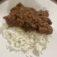 Eggplant dish over rice (not that great) at Taj Mahal in Schenectady