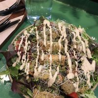 Caesar salad with tofu “chicken” and tempeh “bacon”   at PLANT SHACK Valencia in Valencia