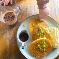 Chocolate orange pancakes and an oat milk mocha   at The Press House   in Exeter