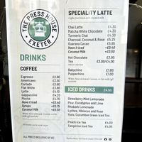 A range of hot and cold drinks with plant milks   at The Press House   in Exeter