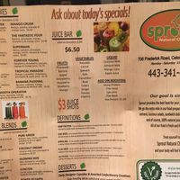 Menu at Sprout Vegan 2.0 in Baltimore