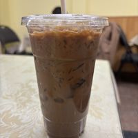 Iced coffee with soy milk   at Petit Marche Vege in Montreal