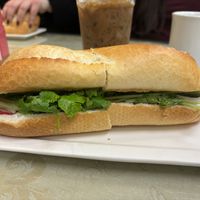 Spicy banh mi with vege bbq  at Petit Marche Vege in Montreal