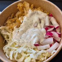 Salad with vegan dressing at Restavracija Jamuna in Ljubljana