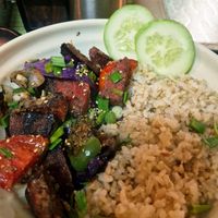 stir fryed saitan with brown rice at The Old Vegan Central in Kathmandu