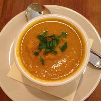 Curried coconut carrot soup at Food Evolution in Ridgefield