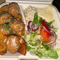 Take away: Falafel, potato wedges, hummus and baba ganoush. at Gigi's Hörna in Stockholms Län