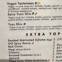 Vegan options   at Mensho Ramen in Salt Lake City