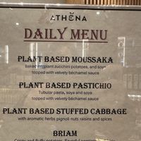 Daily menu featuring vegan and vegetarian Greek dishes  at Athena Gourmet Market in New York