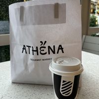 Coffee with plenty of plant based milk options  at Athena Gourmet Market in New York