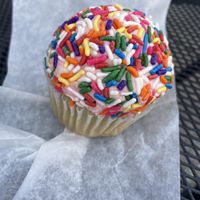 Strawberry frosted cupcake at The Vegetable Hunter Cafe and Boutique Brewery in Harrisburg