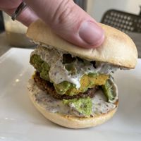 Sunflower Sausage bagel close-up  at The Vegetable Hunter Cafe and Boutique Brewery in Harrisburg