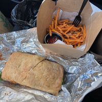 Bahn-Mi and sweet tater string fries  at The Vegetable Hunter Cafe and Boutique Brewery in Harrisburg