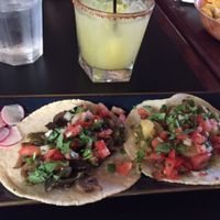 potato & green chili taco, mushroom taco. pineapple jalapeño margarita  at El Borracho - Pike Place Market in Seattle