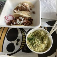 Green rice and two types of tacos  at El Borracho - Pike Place Market in Seattle