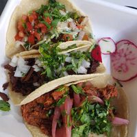 Shrimp, seitan, jackfruit tacos at El Borracho - Pike Place Market in Seattle