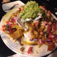 Vegan Nachos with Soyrizo con papas added for $3.29 extra at El Borracho - Pike Place Market in Seattle