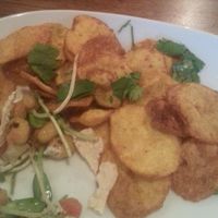 Starter of spicy fried potatoes. at Moksha in Kaunas