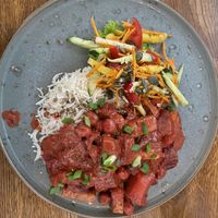 Beet and chikpea stew with tofu  at Moksha in Kaunas
