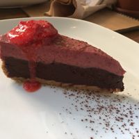 Chocolate and strawberry vegan cake  at Moksha in Kaunas