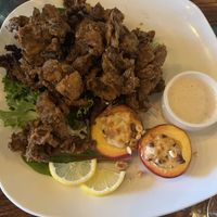 Oyster Mushrooms and peachess  at Sanctuary Bistro in Charlotte