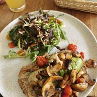 Avocado toast on compesino bread at Migas del Valle in Cuzco