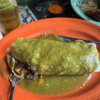 Vegan burrito with green saucee  at Sonora Cantina in Big Bear Lake