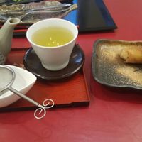 Banana spring roll and sencha tea at Art Cafe ELK in Hiroshima