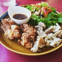 from their new menu vegan karaage at Art Cafe ELK in Hiroshima