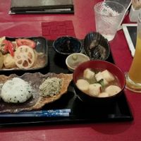 Japanese platter with mango juice  at Art Cafe ELK in Hiroshima
