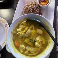 Yellow curry w/brown ricee  at New Thai Elephant in San Mateo