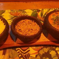 Can’t remember the name of the dish but it’s coconut rice, a corn and passion fruit crunch (which was incredible) and a vegetable curry    at Zaza Bistro Tropical in Rio De Janeiro