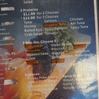 Poke bowl options at Kami Poke in Tallahassee