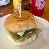 Beyond burger (no cheese for vegan option) at Casa Cafe in Belmopan