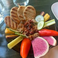 Olive Hummus with vegetables at House of Bogini in Lake Geneva