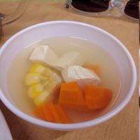 A side of sweet Vegetarian Soup with Carrots, Tofu and Corn.  at Yuan En Vegetarian  缘恩素食 in Penang
