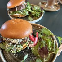 Truffle burger (at the bottom) and Blue Cheese burger (at the top)  at Copper Branch in Haarlem