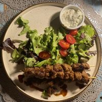 Skewers of soya nuggets and tzatziki, flavoursome and yummy!   at Moon in Siracusa