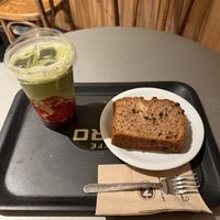 Strawberry matcha and bananabread  at Caffe Nero in Istanbul