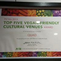 PETA award at Quad Cafe Bar in Derby