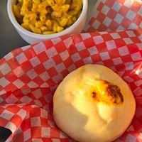Pizza pocket and mac'n cheese side at The Hearty Hooligan in Hamilton