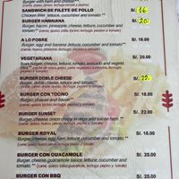 Veggie burger on menu  at RESTAURANTE HUACACHINA SUNSET in Ica