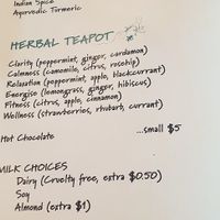 Teas and milk choices at Radhey Chai Bar in Fitzroy