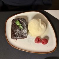 Vegan Brownie with Vegan Ice Creamm  at Christopher's in Shifnal