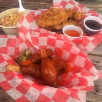 Wood-bone wings, fried "chicken" and Mac 'n Cheese at Atlas Meat-Free Delicatessen in Miami