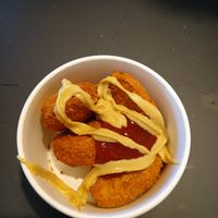 Nuggets with mustard and tomato sauce at IKEA in City Of West Torrens