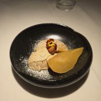 Poached Pear with Almond Cream and Steamed Pear Cake at il Mansio in Lombardia
