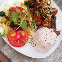 aubergine tofu dish at Loving Hut Pension in St Kanzian