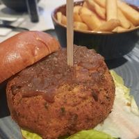 Spicy Falafel Burger with crispy chips at Maldron Hotel Brighton City Centre in England